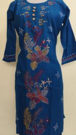 Kantha Stitch Long Kurti for ladies Blue Color - Image 2