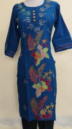 Kantha Stitch Long Kurti for Girls Blue Color - Image 2