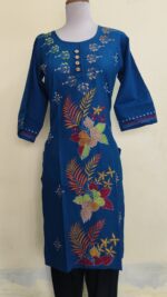 Kantha Stitch Long Kurti for Girls Blue Color - Image 3