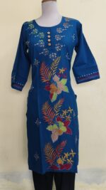 Kantha Stitch Long Kurti for Girls Blue Color - Image 3