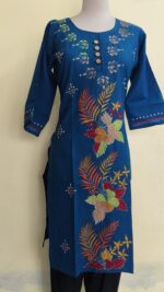 Kantha Stitch Long Kurti for Girls Blue Color