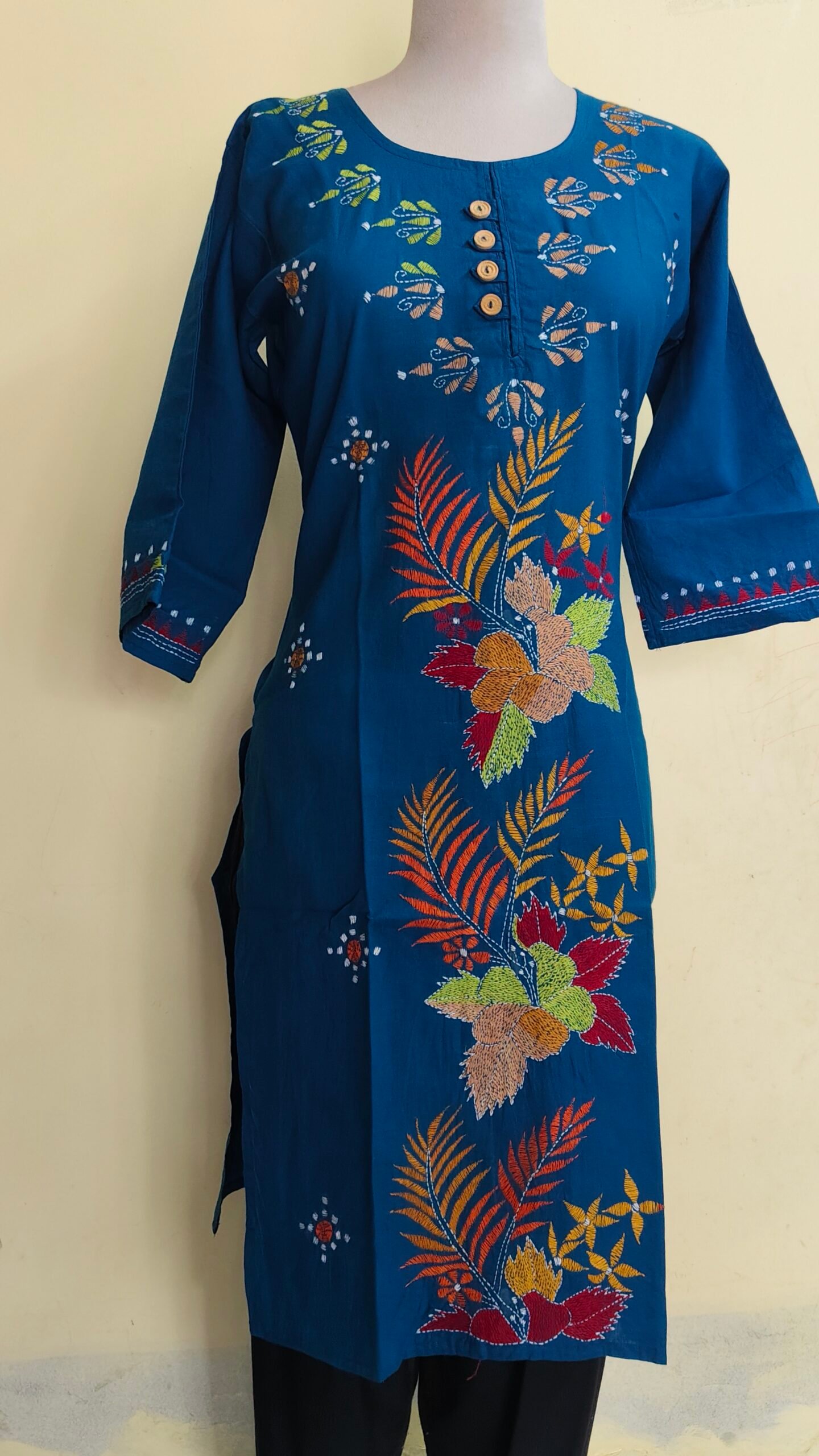 IMG_20260803_121805 Kantha Stitch Long Kurti for Girls Blue Color - Image 1