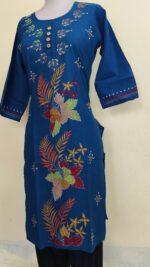 Kantha Stitch Long Kurti for Girls Blue Color - Image 4
