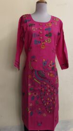 Hand-Embroidered Cotton Kantha Stitch Kurti – Red Floral Yoke Rani color - Image 2
