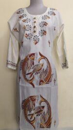 Cotton Kantha Stitch Long Kurti for Women White