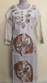 Cotton Kantha Stitch Long Kurti for Women White