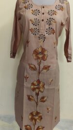 Cotton Kantha Stitch Long Kurti for Women Beige color - Image 2