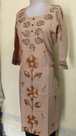 Cotton Kantha Stitch Long Kurti for Women Beige color - Image 3