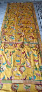 Handicraft Bangalore Art Silk Kantha Work  Saree – Floral Motifs Yellow