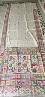Bangalore Art Silk Kantha Stitch Saree White