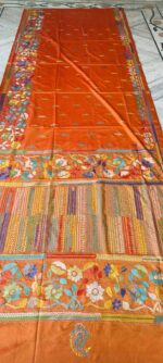 Bangalore Art Silk Kantha Stitch Saree – Floral Motifs Orang