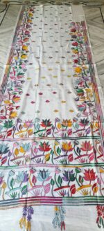 Handcrafted Bangalore Art Silk Kantha Stitch Saree White