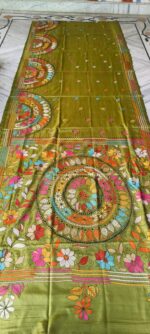 Bangalore Art Silk Kantha Work Saree – Floral Motifs