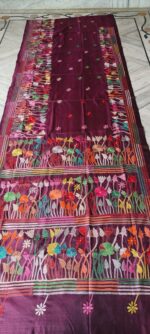 Handcrafted Bangalore Art Silk Kantha Stitch Saree – Purple color