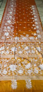 Bangalore Art Kantha Work Silk Saree – Floral Motifs Yellow