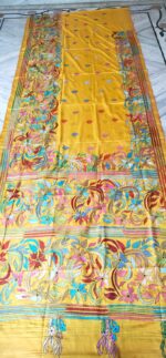 Bangalore Art Kantha Silk Saree – Floral Motifs Yellow