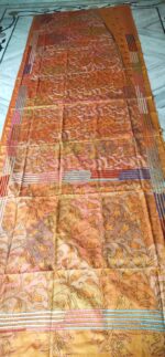 Handcrafted Kantha Stitch Art Silk Saree – Floral Motifs Orang