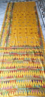 Bangalore Art Kantha Hand Work Silk Saree – Floral Motifs Yellow
