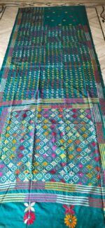 Handcrafted Bangalore Art Silk Kantha Stitch Saree –  Floral Motif
