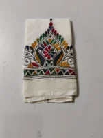 White Kantha Work Blouse Piece - Multicolor Hand Embedded - Image 4