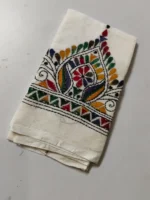 White Kantha Work Blouse Piece - Multicolor Hand Embedded - Image 2