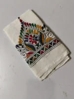 White Kantha Work Blouse Piece - Multicolor Hand Embedded - Image 3