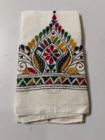 White Kantha Work Blouse Piece - Multicolor Hand Embedded