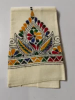 White Kantha Stitch Blouse Material Multicolor Threadwork