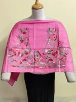Pink Silk Kantha Blouse Material - Multicolor Floral Embroidery