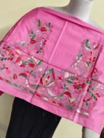 Pink Silk Kantha Blouse Material - Multicolor Floral Embroidery - Image 2