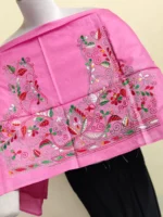 Pink Silk Kantha Blouse Material - Multicolor Floral Embroidery - Image 3
