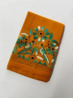 Kantha Stitch Blouse Piece Mustard Yellow  - Bird motif design - Image 2