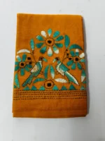 Kantha Stitch Blouse Piece Mustard Yellow  - Bird motif design - Image 4