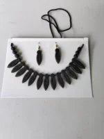 Handcrafted Terracotta Necklace & Earrings Set – Black Leaf Motif