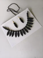 Handcrafted Terracotta Necklace & Earrings Set – Black Leaf Motif - Image 3