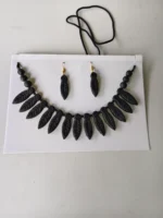Handcrafted Terracotta Necklace & Earrings Set – Black Leaf Motif - Image 4