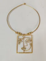 Abstract Line Art Face Brass Pendant Necklace – Artisan Crafted