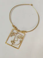 Abstract Line Art Face Brass Pendant Necklace – Artisan Crafted - Image 2