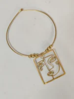 Abstract Line Art Face Brass Pendant Necklace – Artisan Crafted - Image 3