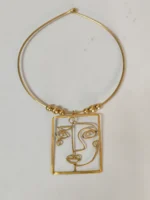 Abstract Line Art Face Brass Pendant Necklace – Artisan Crafted - Image 4