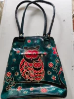Handcrafted Leather Bag – Folk Art Animal Owl Design Artistic Handbag