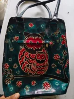 Handcrafted Leather Bag – Folk Art Animal Owl Design Artistic Handbag - Image 2