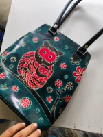 Handcrafted Leather Bag – Folk Art Animal Owl Design Artistic Handbag - Image 3