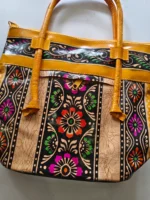 Handcrafted Leather Bag – Vibrant Floral Geometric Design - Image 2