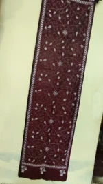 Handcrafted Maroon Silk Kantha Stitch Stole - Image 3