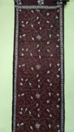 Handcrafted Maroon Silk Kantha Stitch Stole