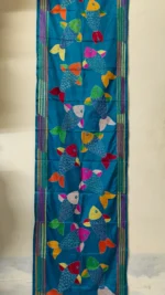 Handcrafted Silk Kantha Stitch Stole - Deep Sky blue Thread Multicolor