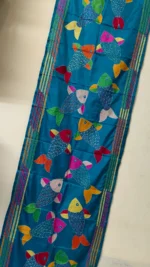 Handcrafted Silk Kantha Stitch Stole - Deep Sky blue Thread Multicolor - Image 2