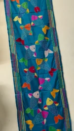 Handcrafted Silk Kantha Stitch Stole - Deep Sky blue Thread Multicolor - Image 3