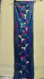 Handcrafted Silk Kantha Stitch Stole - fish Motif Deep Blue - Image 5